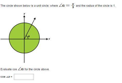 The circle shown below is a unit circle, where ∠a=π/3 and the radius of the circle is 1. Evaluate c