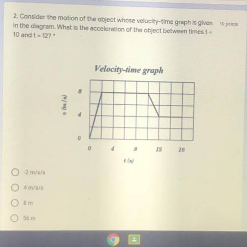 2. Consider the motion of the object whose velocity-time graph is given

in the diagram. What is t