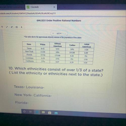 Which ethnicities consist of over 1/3 of a state (list the ethnicities next to the state) Texas- Lo