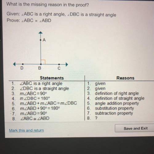 What is the missing reason in the proof?

Given: ABC is a right angle, DBC is a straight angle
Pro