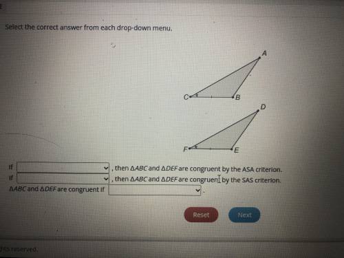 If ____ ,then AABC and ADEF are congruent by the ASA criterion. If ____ ,then AABC and ADEF are con