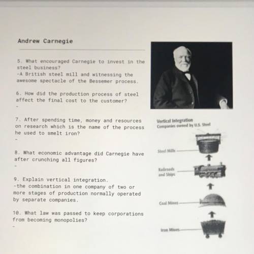 Andrew Carnegie

6. How did the production process of steel affect the final cost to the customer?