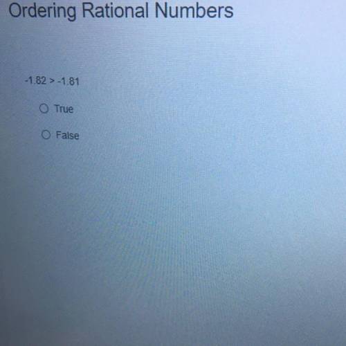 В
Apps
Ordering Rational Numbers
-1.82 > -1.81
O True
O False
