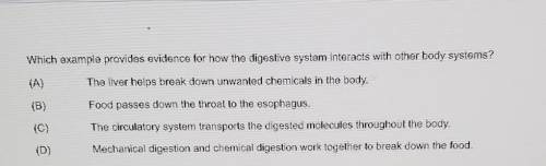 1 Which example provides evidence for how the digestive system interacts with other body systems? (