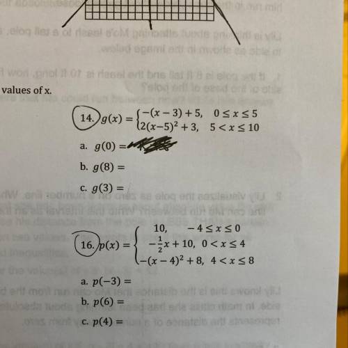 Evaluate each function for the given values of x.
help fast plz