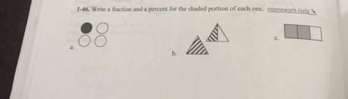 Write a fraction and a percent for the shaded portion of each one.