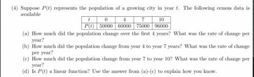 Suppose P(t) represents the population of a growing city in yeart. The following census data is ava