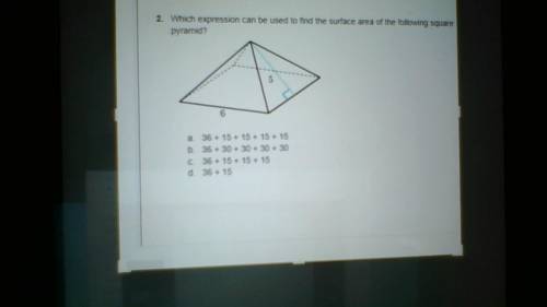 Which expression can be used to find the surface area of the following square pyramid