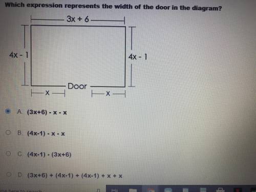 Which expressions represent the width of the door in the diagram? And please show how you got the a