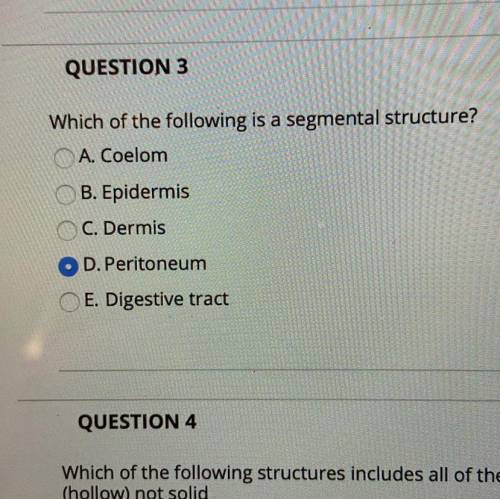 Which of the following Is a segmental structure?

Coelom 
Epidermis 
Dermis 
Peritonuem 
Digestive