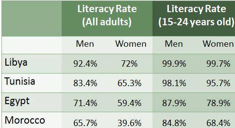 Carefully study the chart above. Which of the following statements best describes literacy rates in