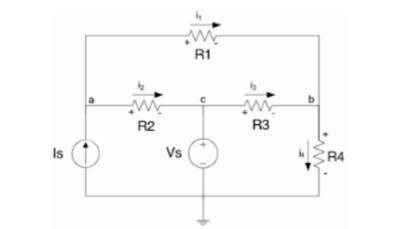 Below is a circuit schematic of sources and resistors (Figure 4). Is = 2A, Vs = 5V , R1 = 50Ω, R2 =