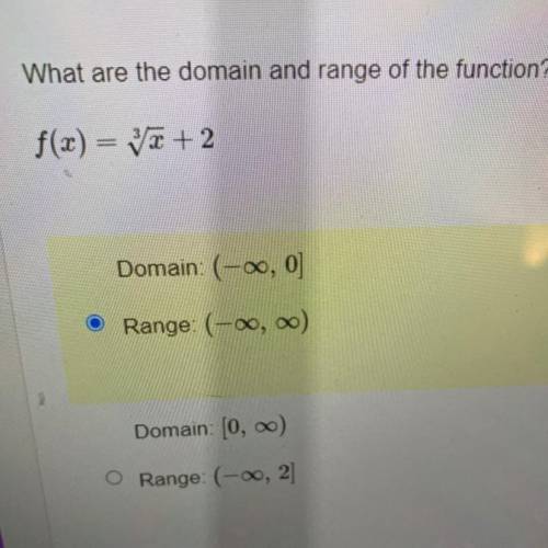 What are the domain and range of the function

F (x) *square root sign* x at bottom and 3 on top +