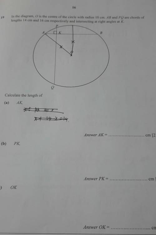 In the diagram, O is the centre of the circle with radius 10 cm. AB and PQ are chords of

lengths