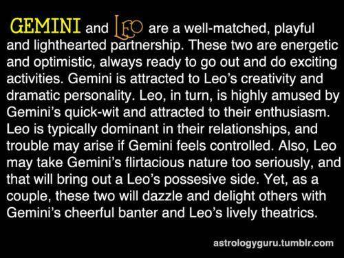to all of the gemini leo relationships out there. are gemini and leo a good match or are they just