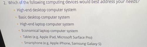 PLEASE HELP!! Which of the following computing devices would best address the needs for a CYBER SEC