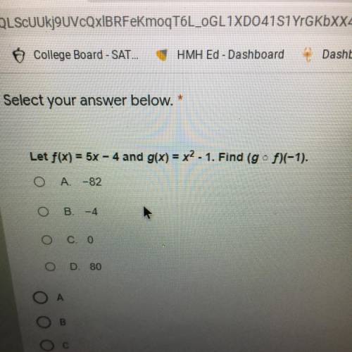 Let f(x)=5x-4 and g(x)=x^2-1. Find (g*f)(-1)