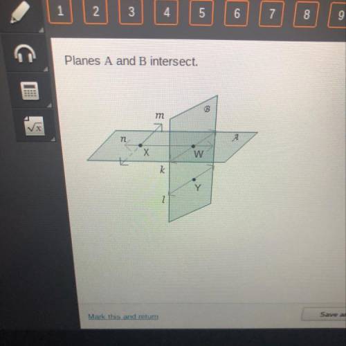 Which describes the intersection of plane S and line M?