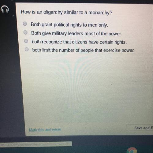 How is an oligarchy similar to a monarchy?

Both grant political rights to men only.
Both give mil