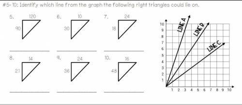 Identify which line from the graph the following right triangles could lie on.