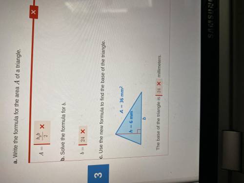 What is the base of the triangle? A=36mm(2) H= 6mm B=?