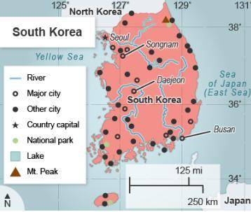Where is Seoul, the capital city of South Korea, located?

about 37 degrees north and 127 degrees