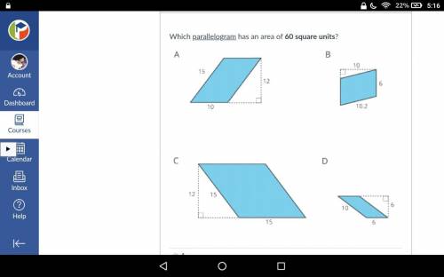 Which parallelogram has an area of 60 square units?