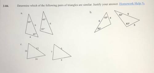 Determine which of the following pairs of triangles are similar.