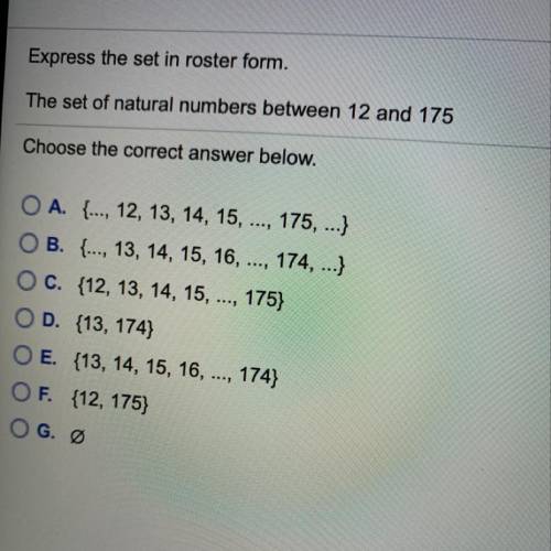 The set of natural numbers between 12 and 175
