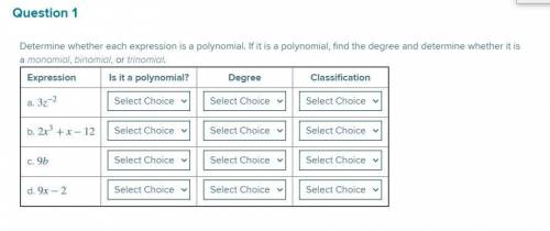 Determine whether each expression is a polynomial. If it is a polynomial, find the degree and deter