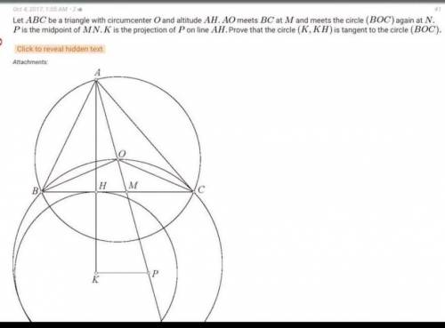 Let ABC be a triangle with circumcenter and altitude AN. AO meets BC at M and meets the circle (BOC
