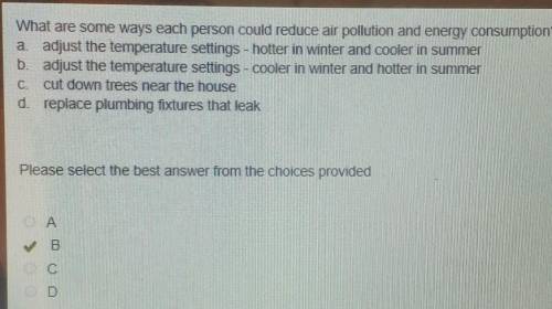 What are some ways each person could reduce air pollution and energy consumption? a. adjust the tem