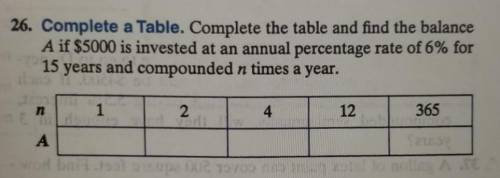 Complete the table and find the balance A if $5000 is invested an an annual rate of 6% for 15 years