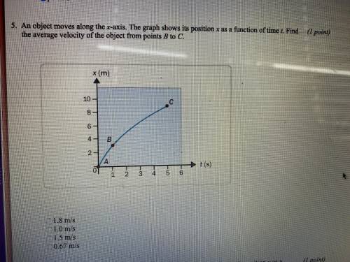 An object moves along the x axis. The graph shows it’s position x as a function of time t. Find the
