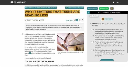 Someone knows the answers to the WHY IT MATTERS TEENS ARE READING LESS assessment?