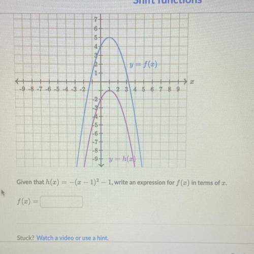 H(x)=-(x-1)^2-1 write an expression for f(x) in terms of x.