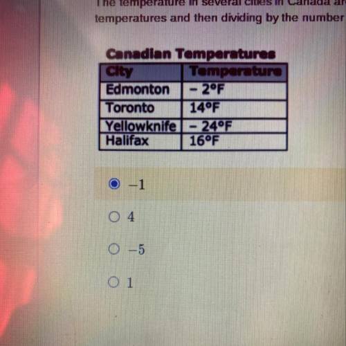 The temperature in several cities in Canada are shown in the table to the right. The average temper