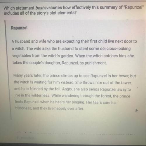 Which statement best evaluates how effectively this summary of “Rapunzel” includes all of the story