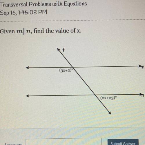 Given m is parallel to n, find the value of x