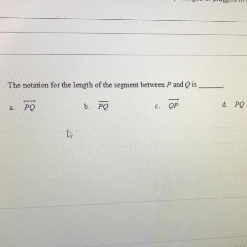 The notation for the length of the segment between P and Q is