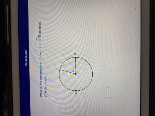 What is the arc measure of major arc ACB on circle P in degrees?