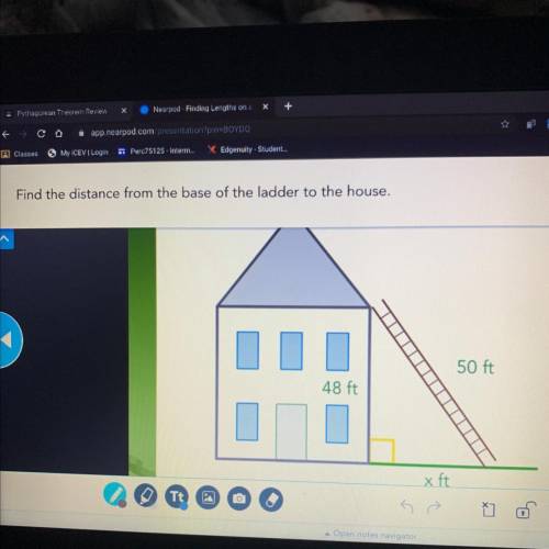 Find the distance from the base of the ladder to the house.