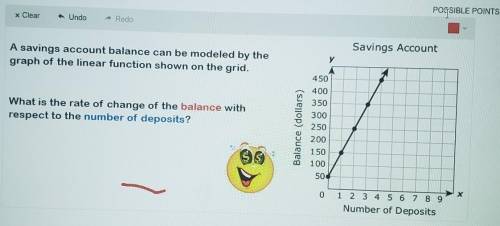 A savings account balance can be modeled b y the graph of the linear functions show in the grid

W