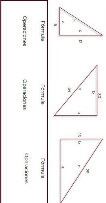 Calcular la medida del lado faltante en cada uno de los siguientes triangulos rectangulos