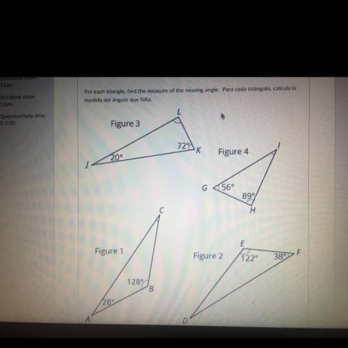 PLSSS HELP I AM BEGGING!!! For each triangle, find the measure of the missing angle.