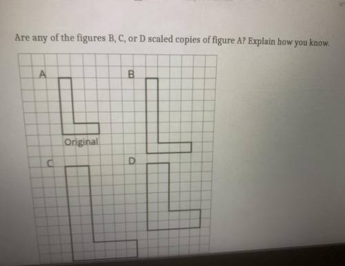 Are any of the figures B, C, or D scaled copies of figure A? Explain how you know.

A
B
Original
d