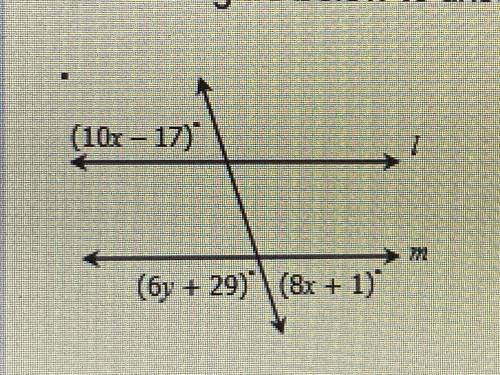What is the value of y if line l is parallel to line m