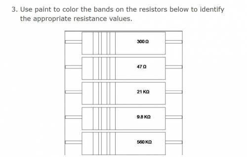 Use paint to color the bands on the resistors below to identify the appropriate resistance values.