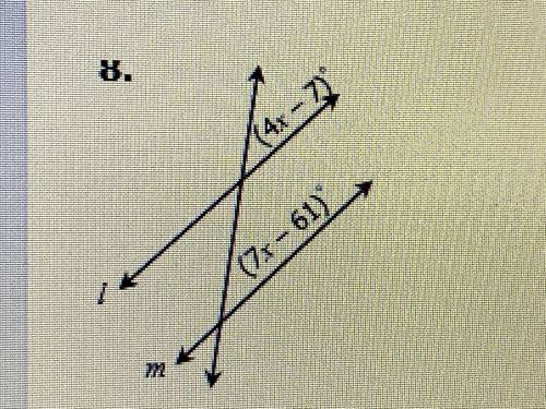 If line l is parallel to line m, find the value of x