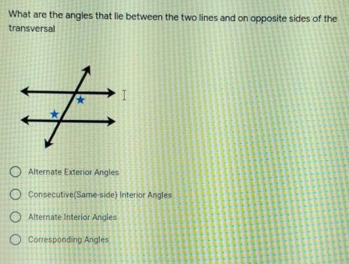 What are the angles that lie between the two lines and on opposite sides of the transversal

.Alte